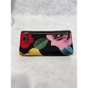 Vera Bradley Leather Floral Canvas Trifold Wallet Black Butterfly Polka‎ Dot thumbnail 3