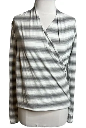 Lululemon radiant long sleeve striped wrap top‎ gray white thumbnail 1