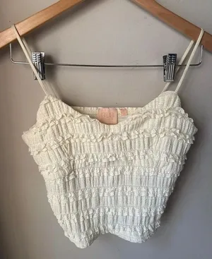 Good Luck Gem GLG Ivory Ruffle Textured Crop Cami Top Medium thumbnail 1
