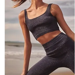 Free people Happiness Runs Square Neck Lurex Crop In Deepest Navy / Gold thumbnail 5