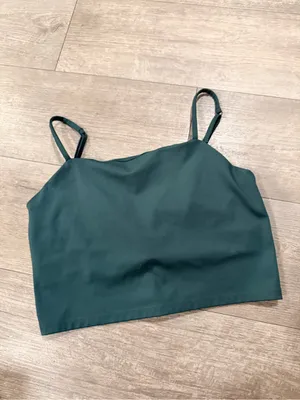 girlfriend collective Dark Green Square Neck Adjustable Strap Crop Top thumbnail 5