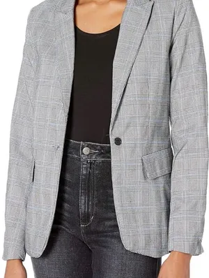 Jones New York Black and Gray Plaid Blazer thumbnail 1