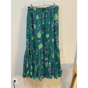 LOFT green floral maxi skirt with‎ a tiered silhouette Green Size Medium thumbnail 2