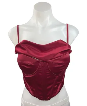 Women's Red Purple Satin Silky Sleeveless Cowl Neck Crop Bustier Corset Top S thumbnail 1