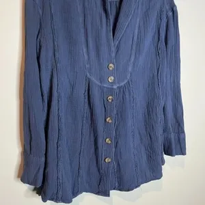 Free People All About the Feels Navy Gauze top thumbnail 3