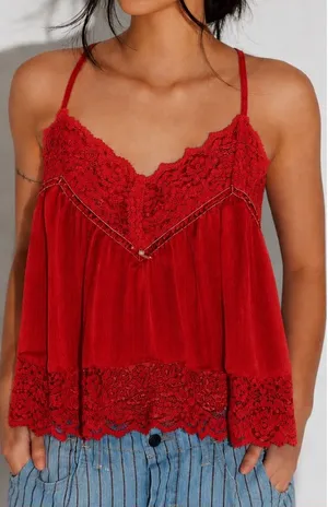 NWT Free People FP Intimately Fiona Satin Cami - Luxe Red - Small thumbnail 1