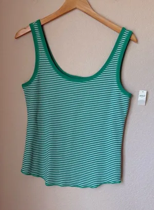 Aerie Green and White striped tank top size XL BNWT thumbnail 1