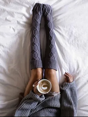 Cable Knit Over The Knee Socks Purple Gray Cozy Thigh High Boot Socks NWT thumbnail 2