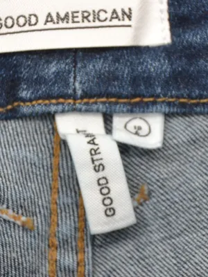 Good American Good Straight Jeans Womens 18 Blue Distressed Knee Raw Hem Med Was thumbnail 6