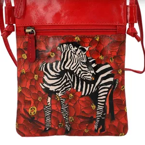 VIVID‎ by SUKRITI Red Zebra Pattern Hand Painted Genuine Leather Crossbody Bag thumbnail 6