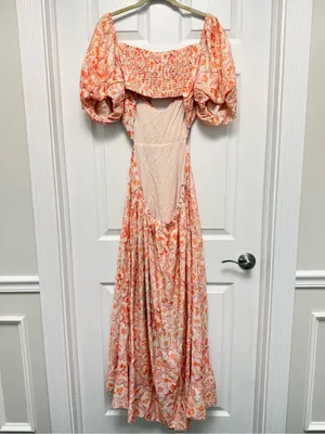 ASTR the Label Floral Maxi Dress‎ Open Back Puff Sleeve Pink XL thumbnail 3