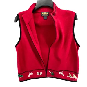 Woolrich Sweater Vest Womens Medium Red 100% Lambswool‎ Holiday Christmas Zip Up thumbnail 3