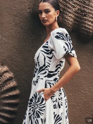 White Floral Linen-Blend Puff Sleeve Dress thumbnail 3