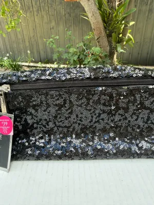 Victoria’s Secret Black Sequin Clutch Cosmetic Bag NWT Give Me VS Evening Pouch thumbnail 7