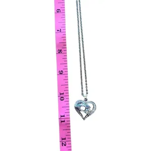 Silver Tone Diamond Heart Mother Child Holding Hands Pendant Adjustable Necklace thumbnail 4