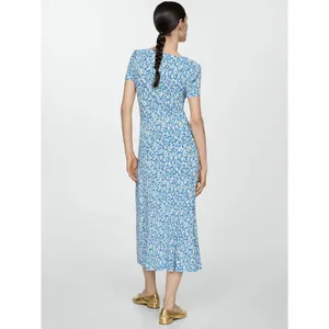 Mango Poma Floral Midi Dress Size Medium Blue Cottage Coquette Chic Jersey thumbnail 15