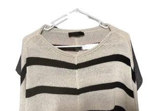 Zara Striped Open Knit V-Neck Slouchy Pullover Sweater thumbnail 2