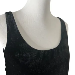 J.Crew 90s Whimsigoth Grunge Scoop Neck Plush Velour Tank‎ Top Shell 0 Black thumbnail 6