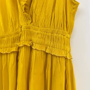 Anthropologie Maeve La Habana Gauze Midi Dress Medium Mango Yellow Smocked VNeck thumbnail 4