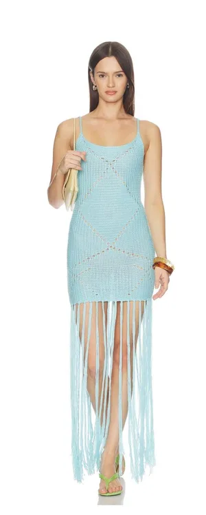 Revolve Blue Knit Fringe Dress thumbnail 1