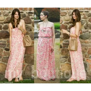 Zara‎ Basic Floral Strapless Maxi Dress in Pink Boho Draped Size US XS thumbnail 3