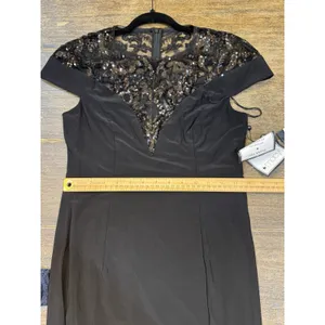 Adrianna Papell Embellished Illusion-Yoke Gown Sequin Jersey Dress Size 6 Black thumbnail 11