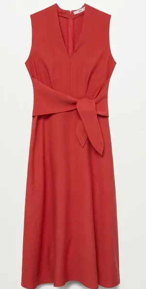 MNG Mango Coral Tie Belt Lyocell Midi Dress Small Wedding Guest thumbnail 1
