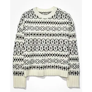 AMERICAN EAGLE Outfitters Fairisle Crew Neck Sweater Black White Fair Isle Small thumbnail 10