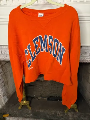 Russell Athletic Cropped Orange Clemson Crewneck Sweatshirt Collegiate Football thumbnail 1