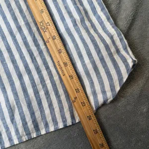 L.L. Bean Linen Blue White Stripe Top Womens M Pocket Short Sleeve Nautical thumbnail 10