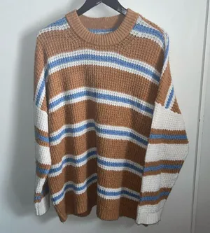 American Eagle Oversized Drop Shoulder Striped Fuzzy Cozy Knit Sweater thumbnail 11
