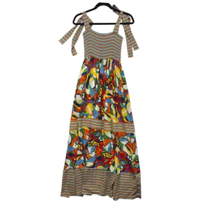Bucketlist Abstract Floral Smocked Maxi Dress Small Multicolor Tie Strap‎ D4142 thumbnail 2