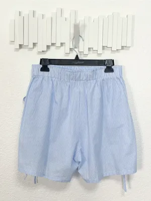 Miss Sparkling Blue Stripe High Waist Shorts Side Tie Pocket Casual Summer Short thumbnail 5
