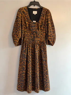 Tuckernuck Leopard Graciela Dress Womens 6 Brown NWT Square Neck Puff Sleeve thumbnail 5