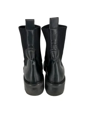 Steve Madden Kiley Black Leather Knit Block Heel Ankle Boots Size 9 thumbnail 6