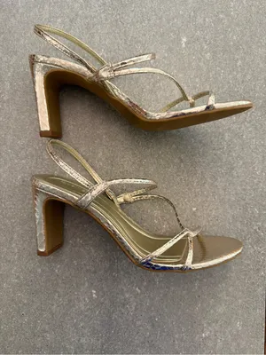 Open Edit Pia Slingback Sandal Gold Metallic Snake Print Block Heel Size 5.5 thumbnail 6