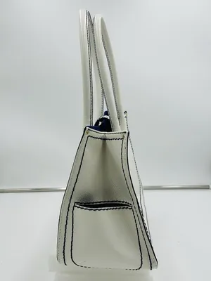 Antonio Melani White Leather Satchel Bag Magnetic Closure Blue Trim thumbnail 8