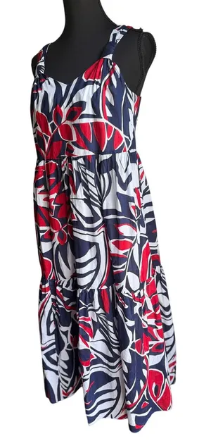 Talbots Petite Cotton Tropical Midi Dress Navy Red White Size Petite Small thumbnail 1