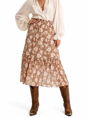 LC Lauren Conrad L Floral Tiered Midi Skirt Cottagecore Fairycore Bohemian Farm thumbnail 4