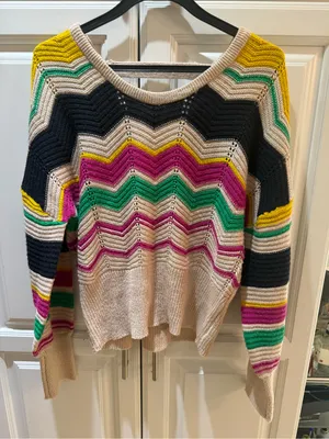 Multicolor Chevron Knit Sweater - Beige, Black, Pink, Green, Yellow thumbnail 1