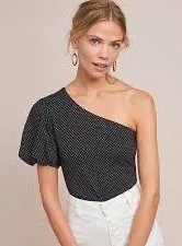 Maeve Anthropologie Polka Dot One-Shoulder Top thumbnail 1