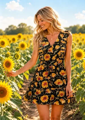100% Silk Floral Ruffle Tiered Mini Dress PAIGE‎ Turmeric Poppy M Luxe Boho thumbnail 1