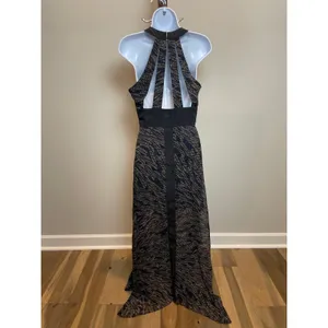 BCBGeneration Chiffon Maxi Dress Size 6 Black Tan Blue Accents Flowy thumbnail 4