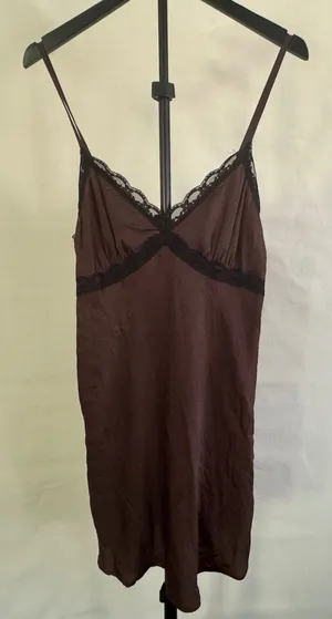 Wild Fable Dark Brown Lace Trim Cami Dress Adjustable Straps Size M NEW thumbnail 1