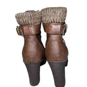 Brown Quilted lace up and zip Ankle Boots thumbnail 4