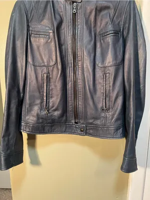 Vera Pelle Women's Size 46 Vegan Leather Jacket Dark Blue Gray Moto Full Zip thumbnail 3