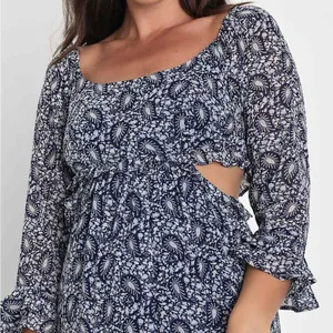 NWT Lulus Navy Blue Paisley Tiered Cutout Midi Dress women's size small thumbnail 2