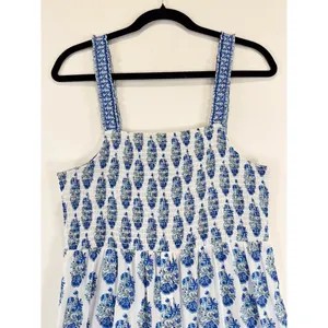 Playa Lucila Maxi Dress Blue Smock Border Tiered Sleeveless Sundress Boho Large thumbnail 7