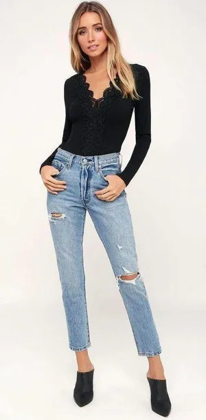 Lulu's Come Back To You Black Lace Long Sleeve Bodysuit S thumbnail 2