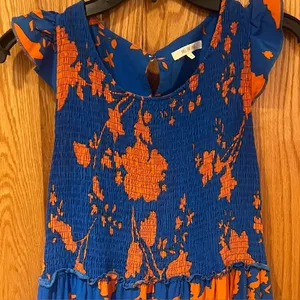 Anthropologie Abel The Label Charlie Floral Tiered Maxi Dress Blue Orange Small‎ thumbnail 4